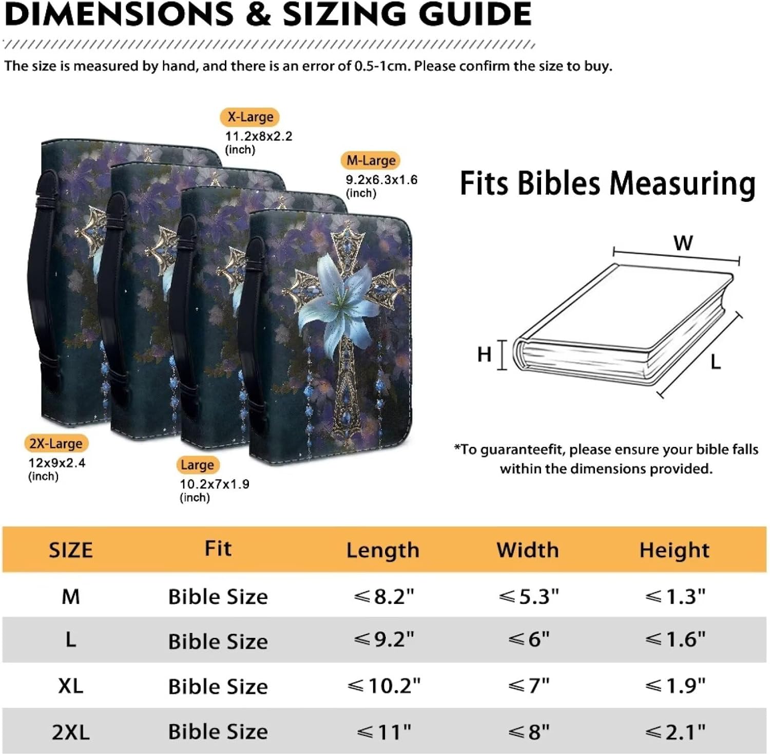 Blue Hibiscus Flowers Cross Bible Covers, Portable Bible Accessories Study Scripture Bag Carrying Book Case Bible Tote Organizer with Handle Church Bag