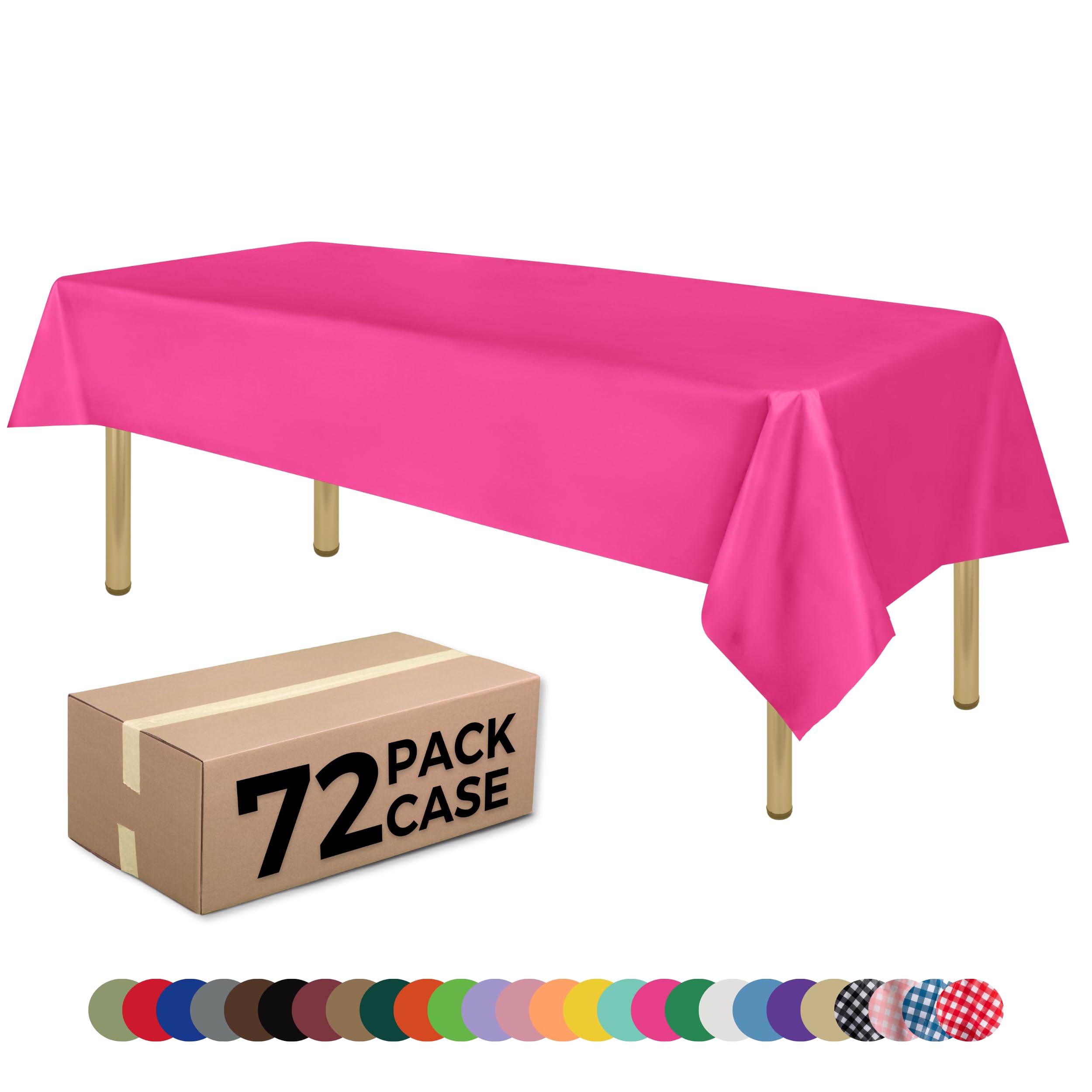 Hot Pink Standard Disposable Plastic Party Tablecloth [Case of 72] 54 x 108” Rectangle Table Cover For Indoor & Outdoor Use By Zimpleware — image 1