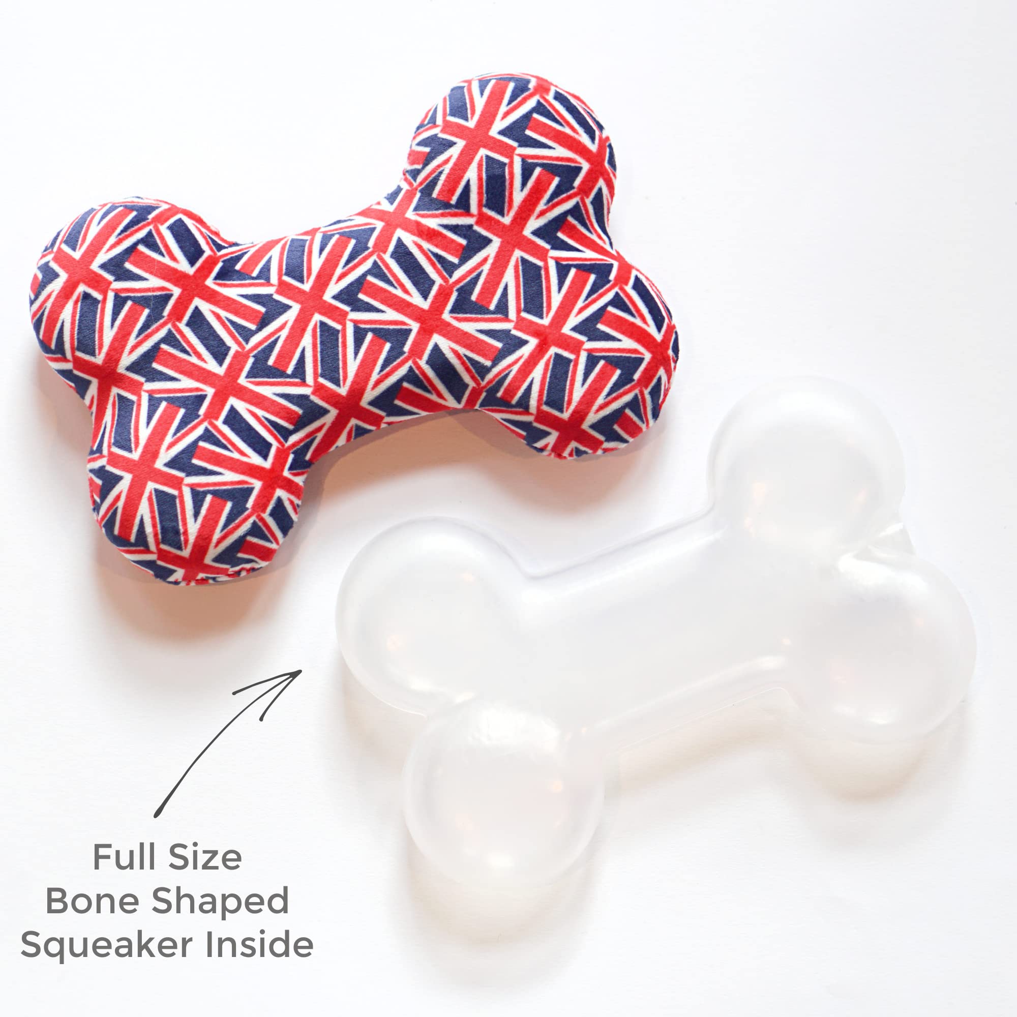 Pet London Union Jack British Flag Squeaker Bone Dog Toy-Full size squeaky insert- UK design, Red, White, Blue, Multicolor, 7 inches - Image 2