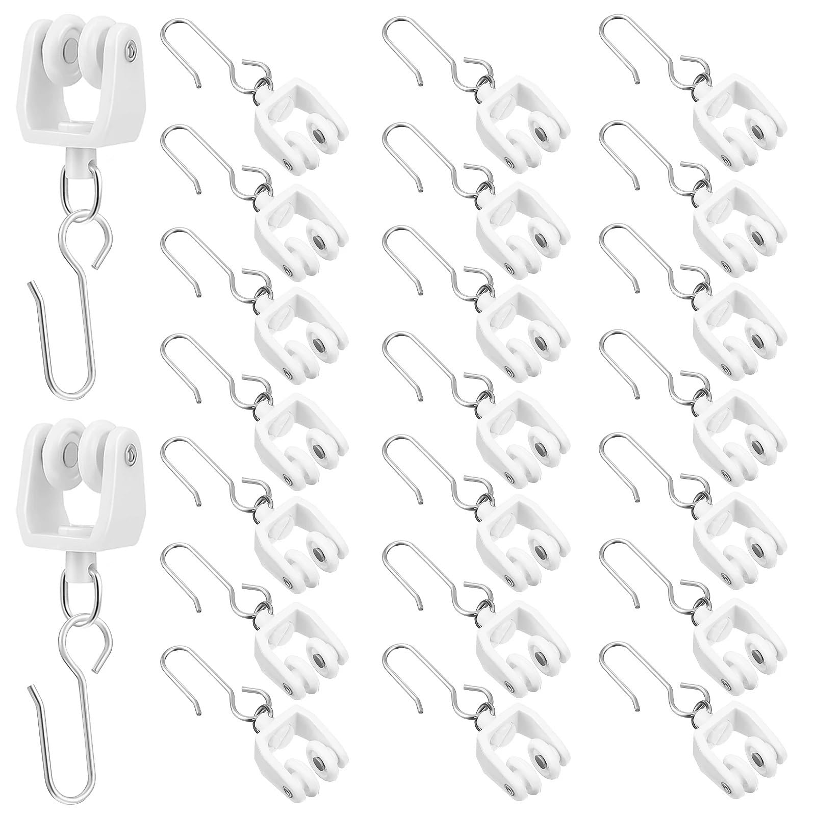 Curtain Rail Track Pulley, 30 Pcs Curtain Track Pulley Glider Rollers Hooks Plastic Iron Reusable Smooth Slide Quiet
