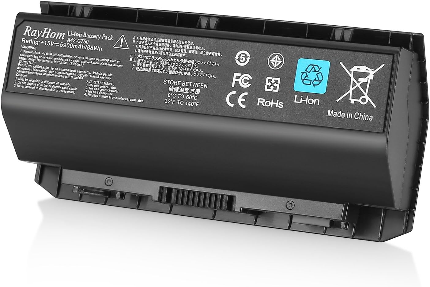RayHom New A42-G750 Battery for Asus (ROG) G750 G750J G750JH G750JM G750JS G750JW G750JX G750JZ G750Y47JX-BL A42-G750 Series (15V 5900mAh / 88Wh)-18 Months Warranty