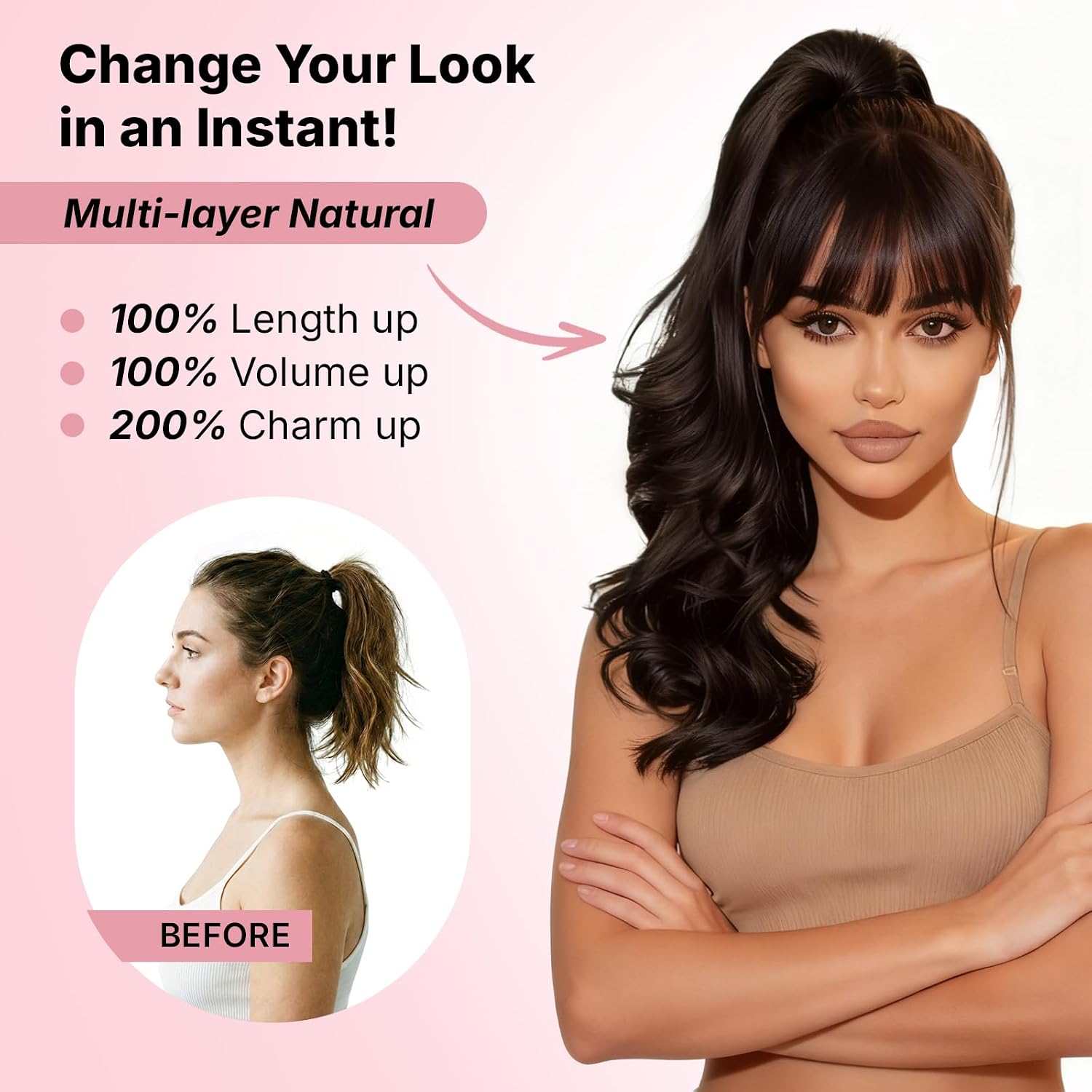 18" Pony Tails Hair Extensions Clip In Ponytail Hair Extensions Clip On Ponytails for Women Clip On Hair Ponytail Extension Hair Pieces for Women Long Wavy Pony Tails Fluffy Natural Looking