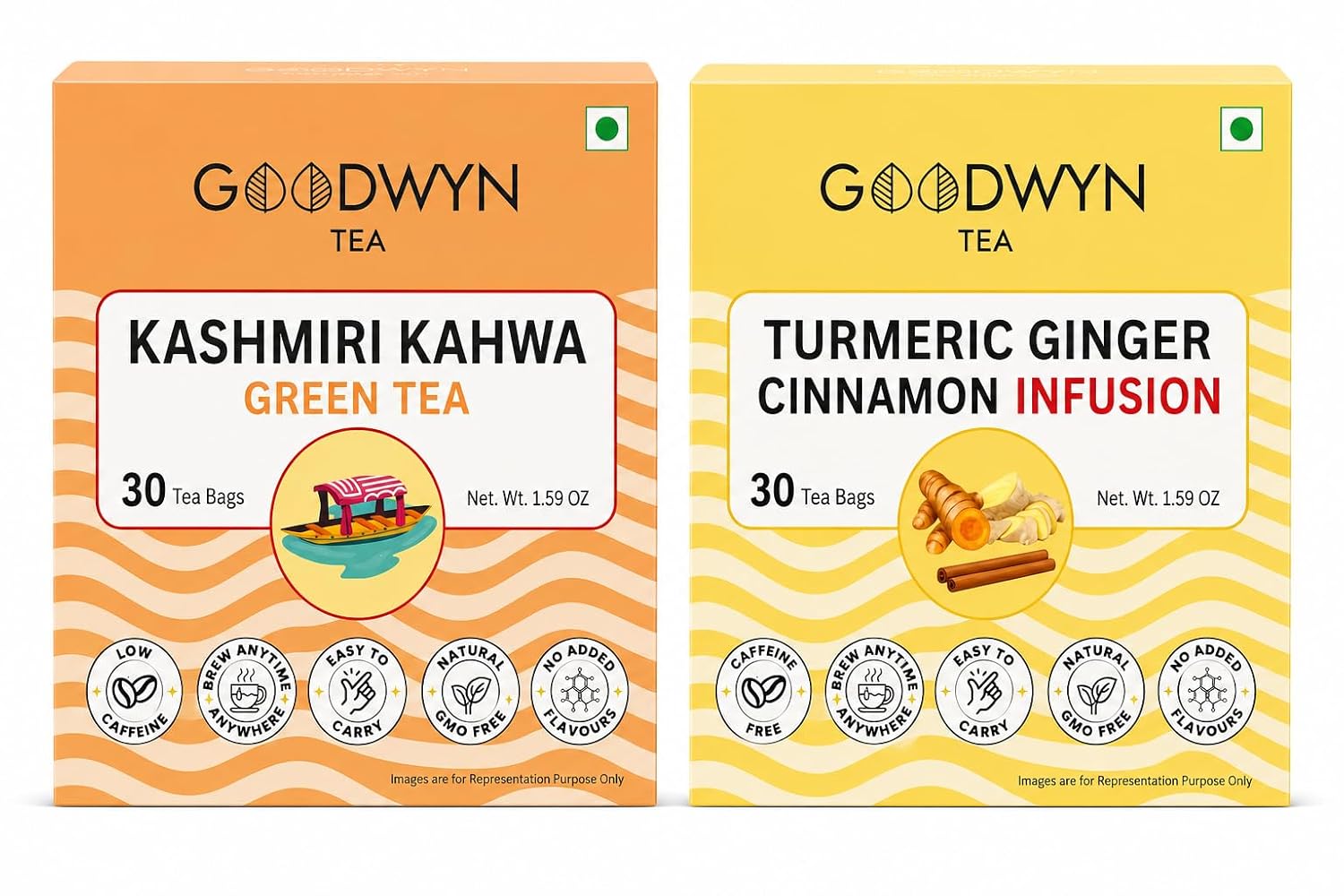 Goodwyn Turmeric Ginger Cinnamon & Kahwa Tea Bundle, 60 Bags