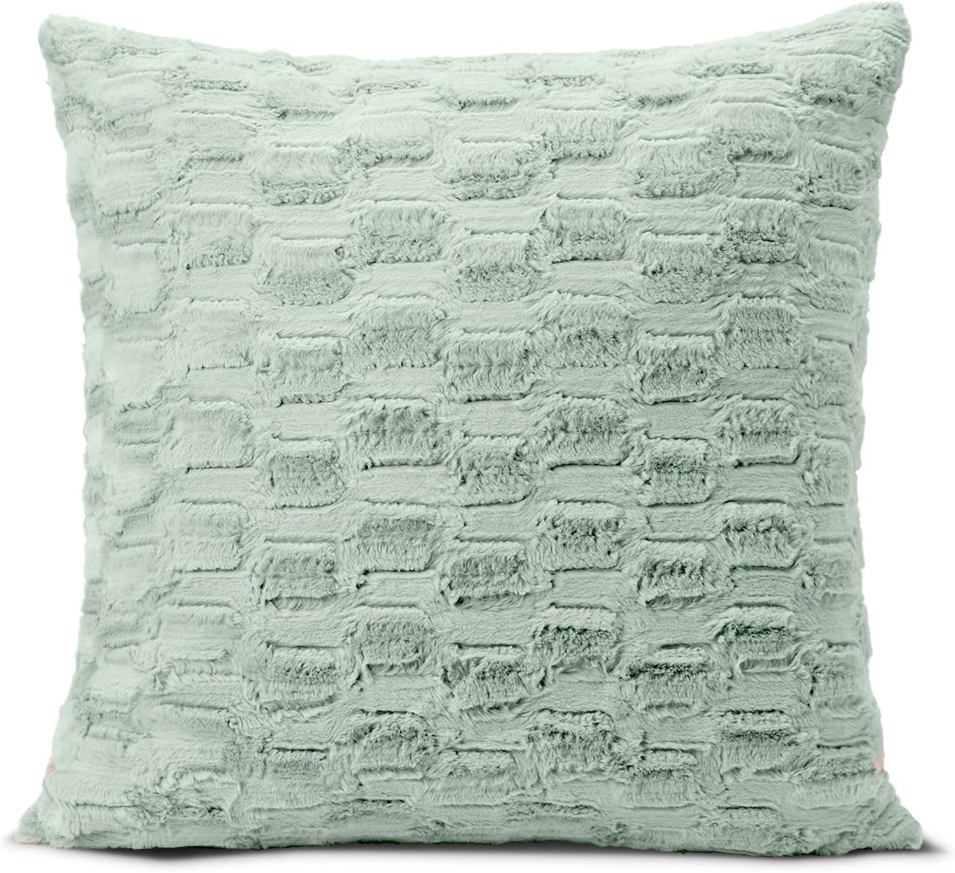 NORTHWEST HGTV Art Deco Faux Fur Throw Pillow, Ultra-Soft Brushed Texture with Geometric Pattern, Elegant Decorative Cushion for Couch, Bed, or Chair, 22 x 22 inches, Green