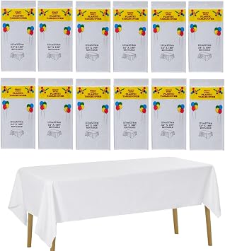 CEILIWEN 12-Pack White Plastic Table Cover   274 x 137cm Rectangular Tablecloth, Solid Color Party Tablecloths, Ideal for Party, Wedding, Catering & Buffets