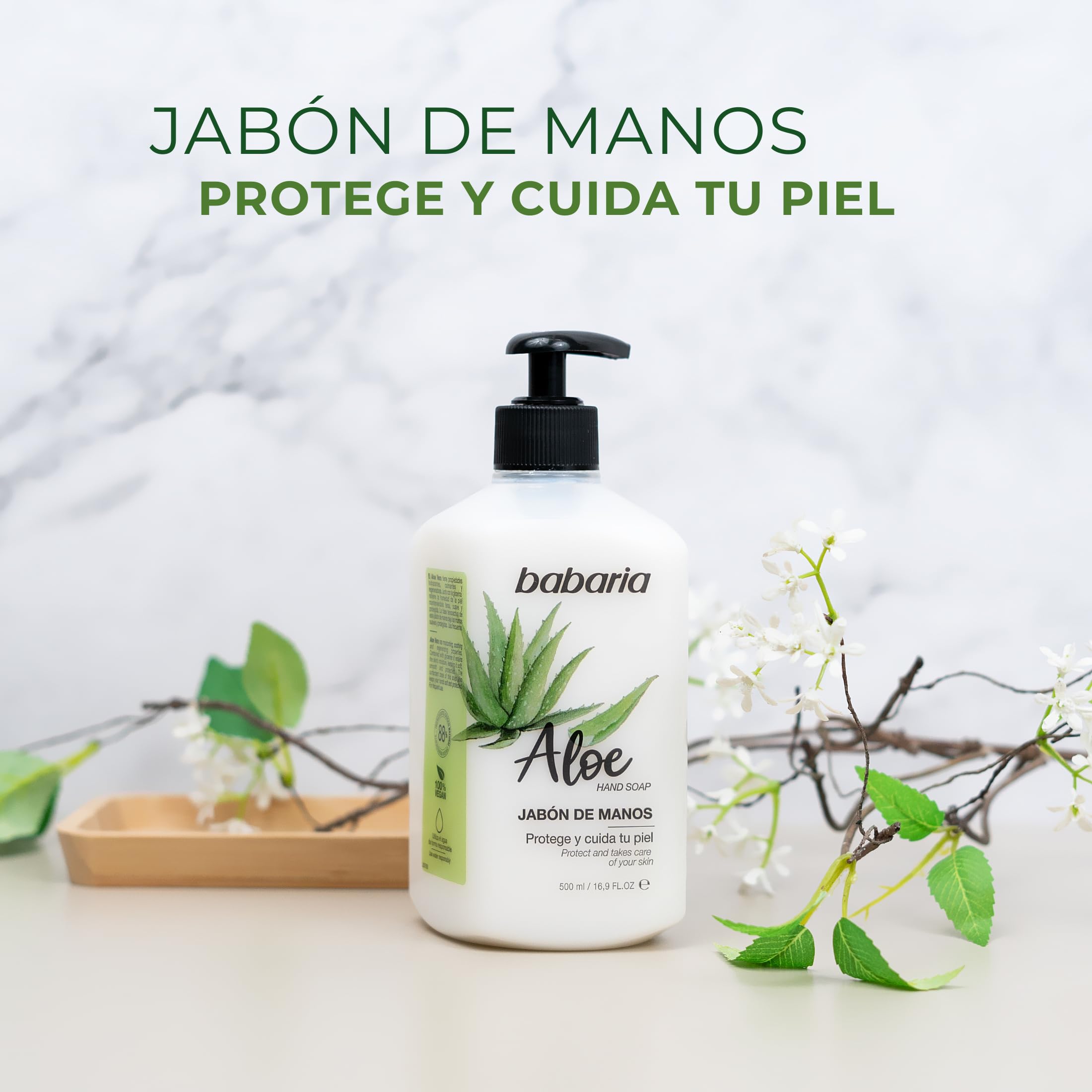 Babaria - Jabon De Manos Con Aloe Vera | Jabon Manos De 500ml | Jabón De Manos Que Hidrata Y Cuida Tu Piel | Gel De Manos De Origen Natural | Jabón Manos Con Glicerina