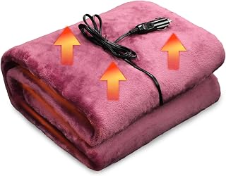 SJC 12V Heated Blanket,Soft Flannel Electric Car Blanket for Road Travel,Portable Heated Blanket for Cold Winter (55 * 40inches,Purplish Red)