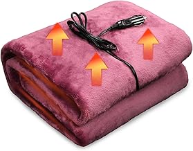 SJC Soft Flannel 12V Portable Electric Heated Car Blanket for Cold Weather Travel