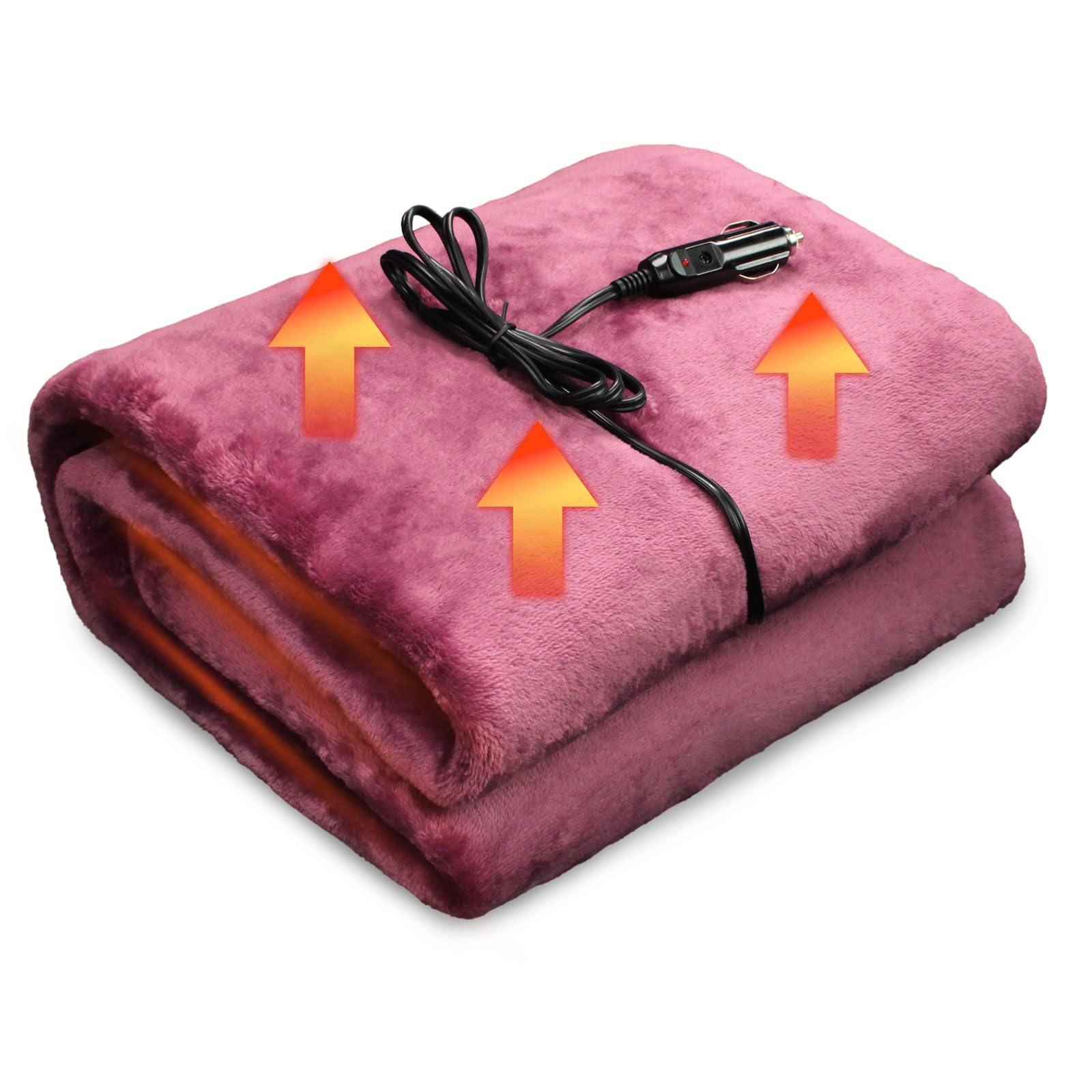 SJC 12V Heated Blanket,Soft Flannel Electric Car Blanket for Road Travel,Portable Heated Blanket for Cold Winter (55 * 40inches,Purplish Red)