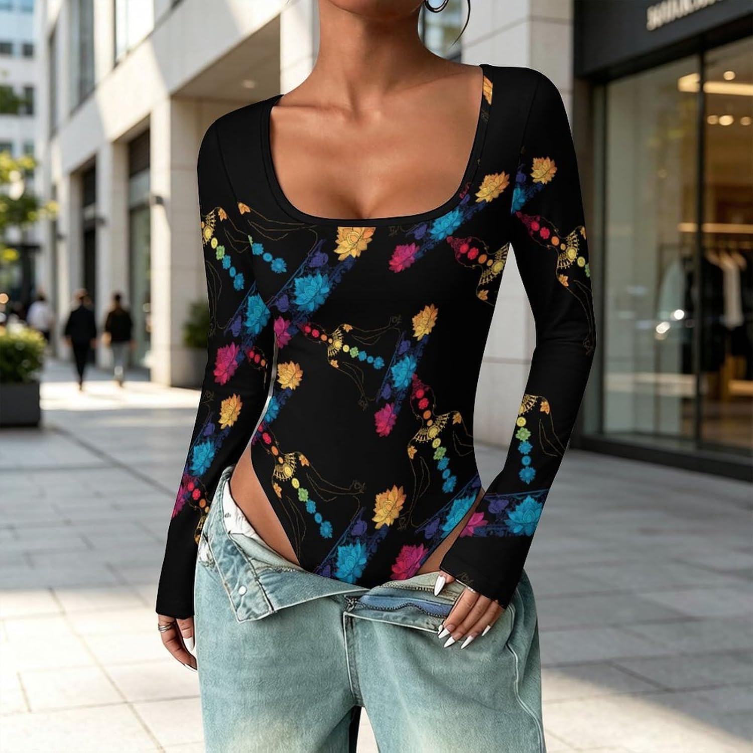 Lotusflower Yoga Women's Bodysuits Long Sleeve Top 5XL