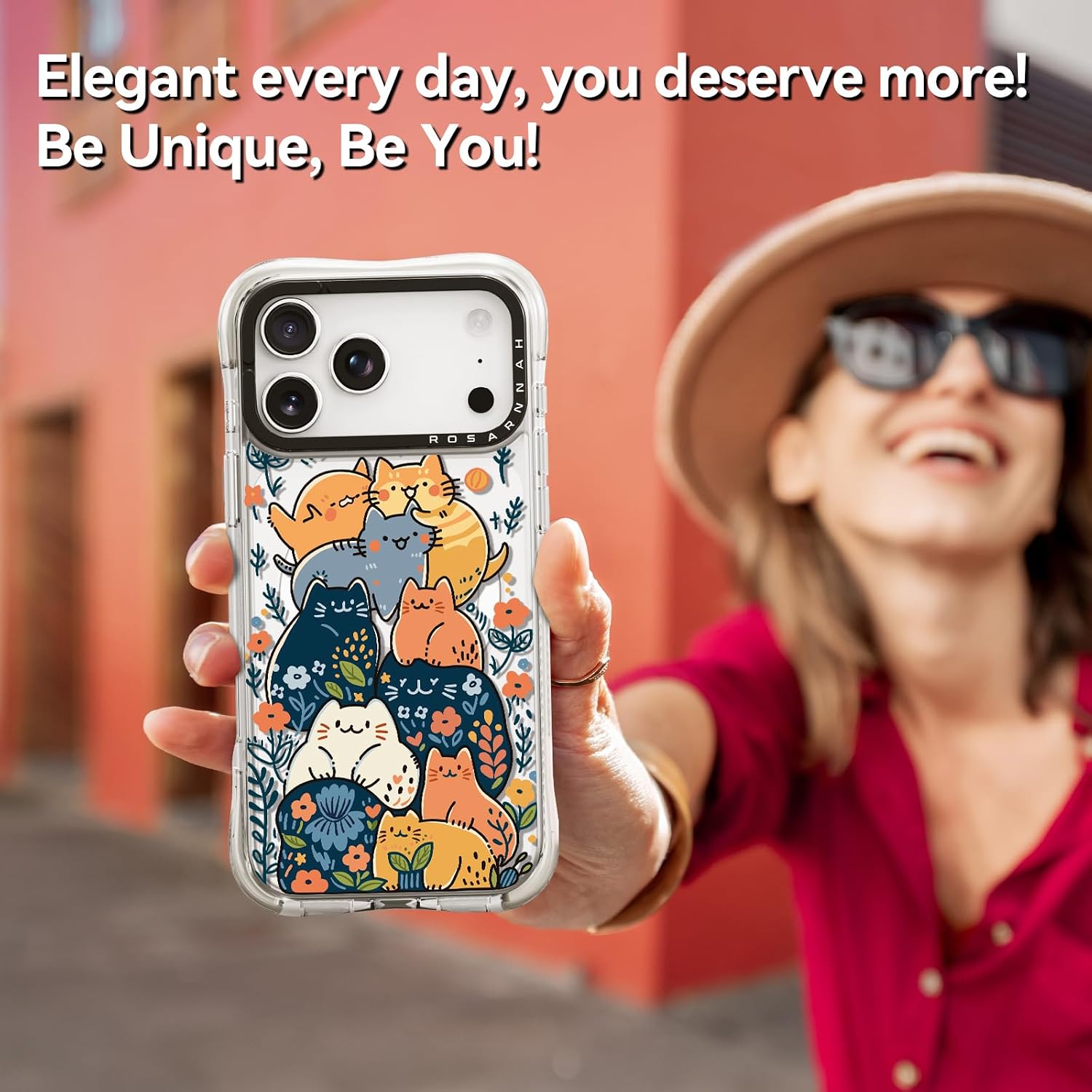 Rosarnnah for iPhone 17 Pro Max Case Cute - Compatible with Magsafe - Military-Grade 20 ft Drop Protection Shockproof Phone Case - Funny Cats Party Design (6.9") Glitter Clear
