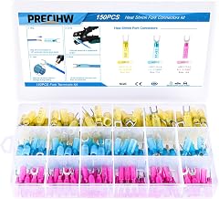 150PCS Heat Shrink Fork Connectors (#10), Insulated Waterproof Wire Connectors, Marine Grade Fork Terminals(RED&Blue-60Pcs, Yellow-30Pcs)