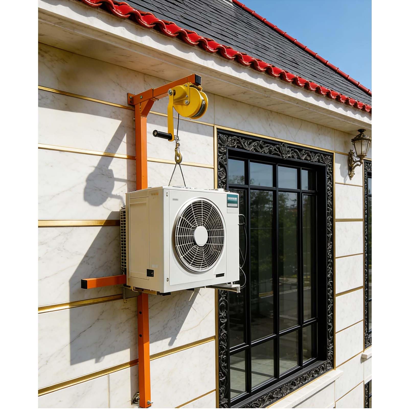 Herramienta de elevación para Aire Acondicionado Exterior, cabrestante Manual y Soporte de grúa Duradero, con 150 kg, instalación de Aire Acondicionado, 150 kg, 15 m