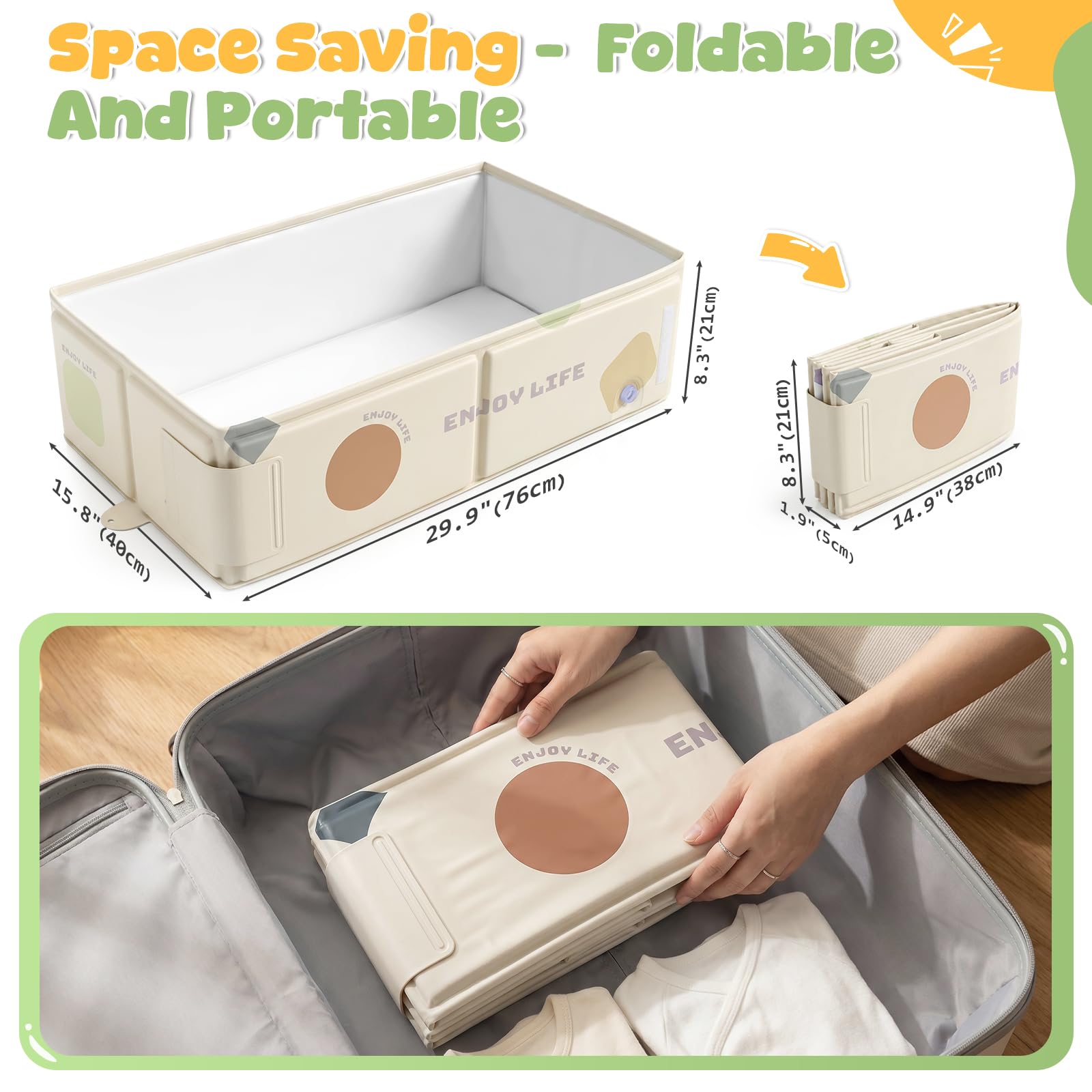 Orzbow Baignoire Pliable Bébé Portable avec étiquette de Température pour Enfants de 6 Mois+, Blanc