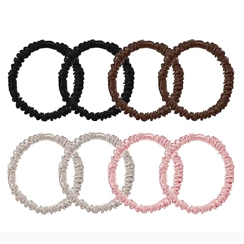 Juego de 8 piezas de coleteros de seda de morera 100% pura, para mujeres y niñas, cabello rizado, grueso, fino, negro, lindo satén para dormir