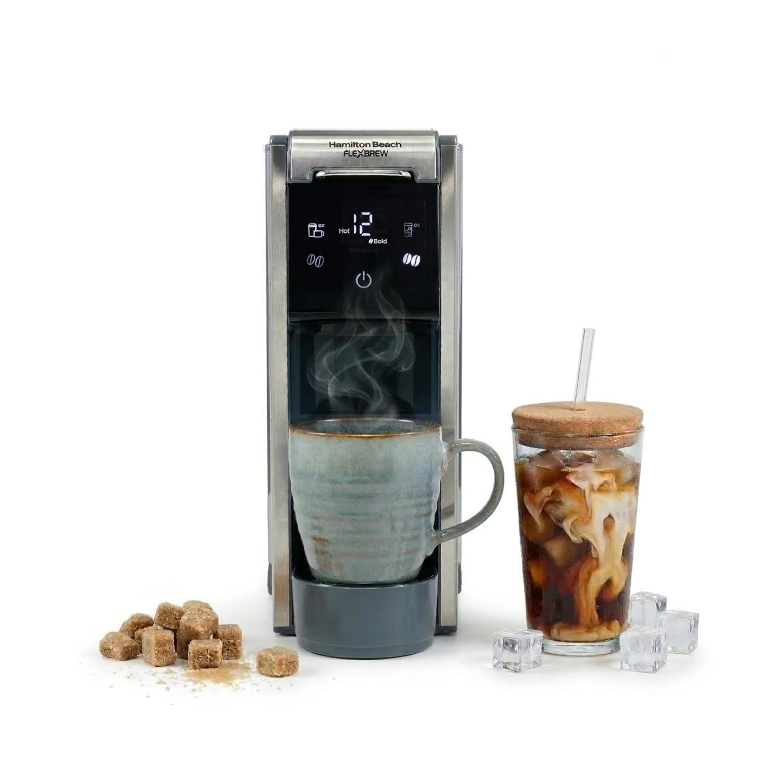 Hamilton Beach FlexBrew Advanced 4-in-1 Single Serve Hot & Iced Coffee Maker with Removable 45 oz. Water Reservoir, Use Pod Packs and Grounds, Fast Brewing, Kitchen Makeover Blue