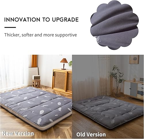 Miniatura 6 de YOSHOOT Colchón de futón extra grueso, colchón acolchado plegable japonés enrollable para dormir, plegable para acampar portátil Shikibuton, Plumas