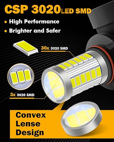 Miniatura 3 de Auxbeam 9005 9006 H10 Bombillas LED antiniebla de alta potencia 50W 3020 SMD bombilla para luz antiniebla, DRL, luces traseras - Xenón blanco 6500K