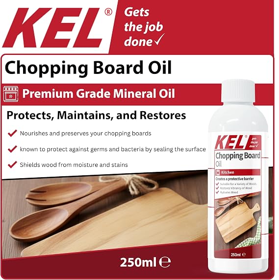 KEL - Chopping Board Oil - Premium Grade Mineral Oil to Protect and Restore Wood Cutting Boards, Butcher Blocks and Countertops - 250ml