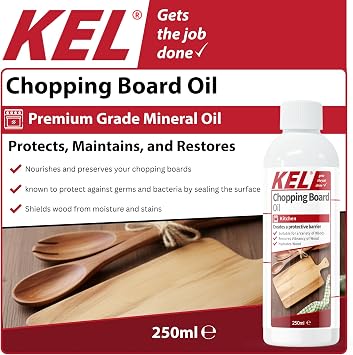 KEL - Chopping Board Oil - Premium Grade Mineral Oil to Protect and Restore Wood Cutting Boards, Butcher Blocks and Countertops - 250ml