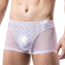 Evankin Mens Sexy Glitter Mesh Boxer Briefs, See Through Underwear