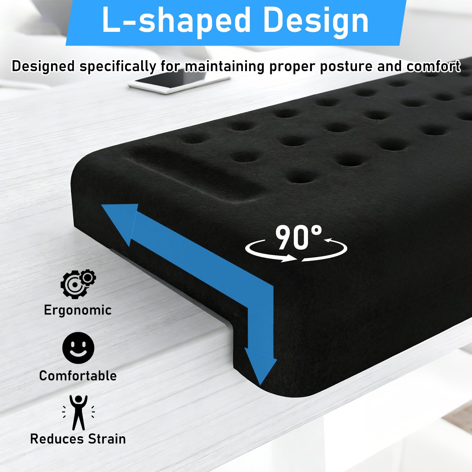 2 Pezzi Poggiapolsi Tastiera a Forma di L, Antiscivolo Appoggiapolsi Ergonomico Poggia Gomito da Scrivania, Poggiapolsi per Tastiera Memory Foam, Wrist Rest Pad per Ufficio e Lavoro
