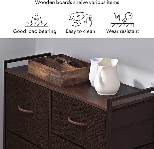 Miniatura 5 de ROMOON - Organizador de aparador con 5 cajones torre de tela para dormitorio Gris oscuro, Espresso, Gris