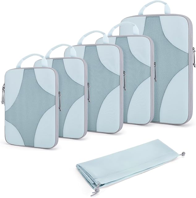 Bagsmart Compression Packing Cubes, Travel Bag Cruise Ship Essentials, 01-Light Blue, 6 Set | Lightweight, Compressible Suitcase Organizer Set fit Standard Carry-On & Checked Luggage, 6 Set, 14 Set Washable Packing Bags