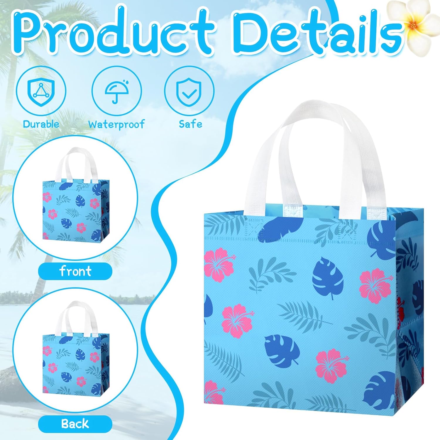 Sayglossy 48 Pcs Cute Cartoon Party Favor Gift Bags with Handle Cartoon Animation Non Woven Goodie Bags for Birthday Party Supplies Decorations(Hawaii Style)