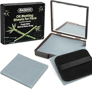 RAQEHO 200 Oil Blotting Sheets for Face - Bamboo Charcoal Oil Absorbing Blotting Paper with Mirror & Puff Disposable Oily ...