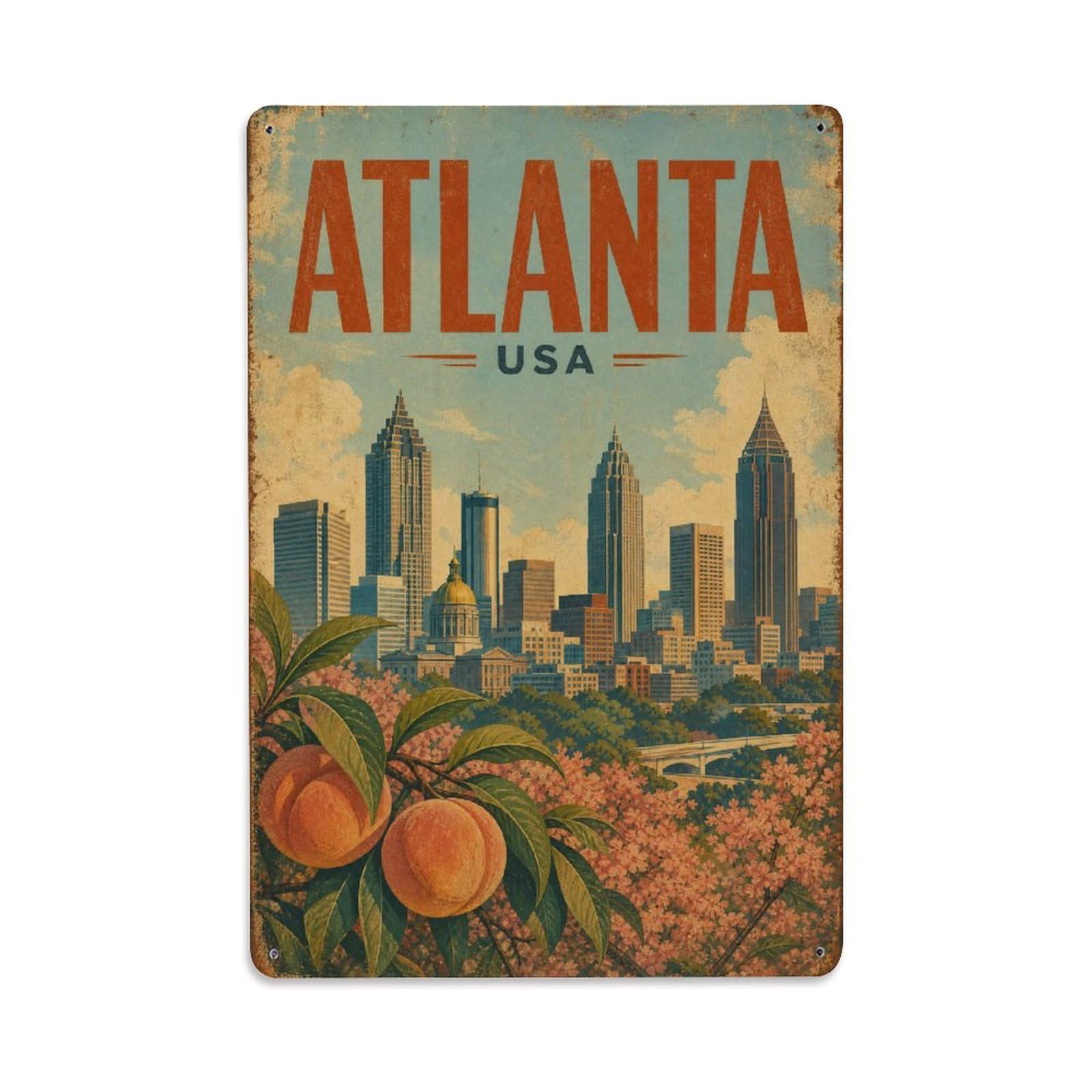 Travel Vintage USA Atlanta Metal Tin Sign