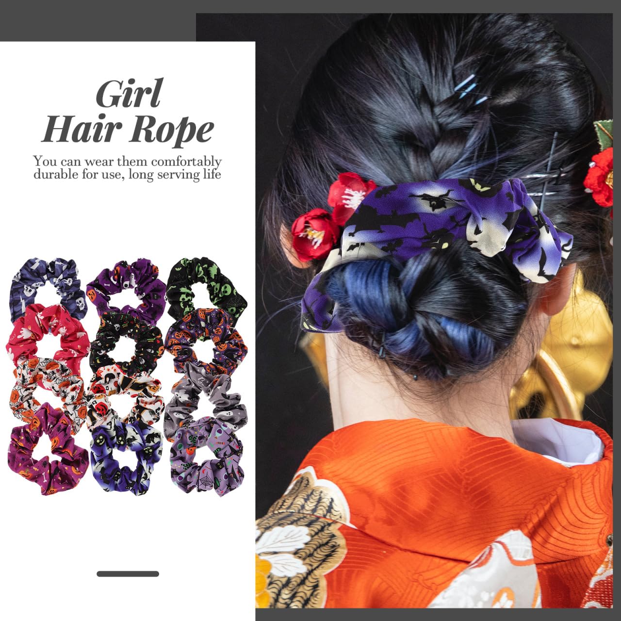 UKCOCO 12Pcs Halloween Hair Scrunchies for Women Elastic Hair Ties for Parties Durable Accessories Comfortable and Stylish Ponytails and Buns - Image 2