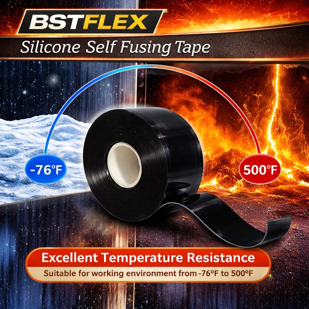 Self-fusing Silicone Tape Pro Black 1Inch x 20-Feet 20mils Extreme Silicone Repair Pipe Tape for Electrical Radiator Hose Garden Hose Coax Plumbers Water Seal and Stretch Tape product thumbnail 6
