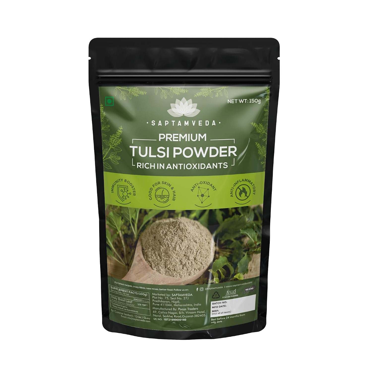 SAPTAMVEDA Premium Tulsi Leaf Powder (150 Gm) - Organic Holy Basil Leaves Extract for Immunity Boost and Respiratory Welln... - Review, Price and Buying Guide