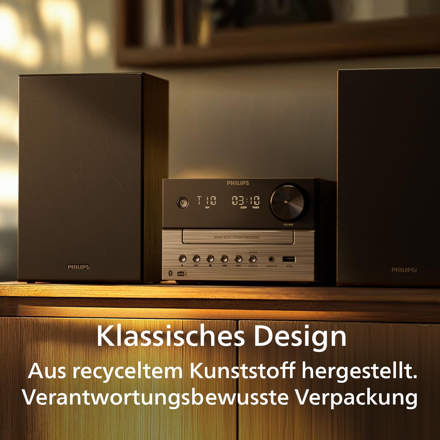 Philips TAM3505M2 Hi Fi Mikromusik-Anlage, Bluetooth-fähig, CD-Player, USB, Auracast FM und DAB-Radio, 85% PCR-Material