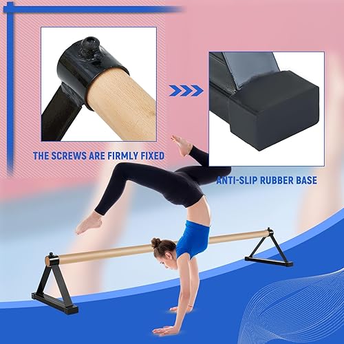 Miniatura 4 de Leyndo Barra de pirueta de madera, juego de paraletas de madera, barras de empuje para gimnasia, paradas de manos, entrenamiento de piso, 54