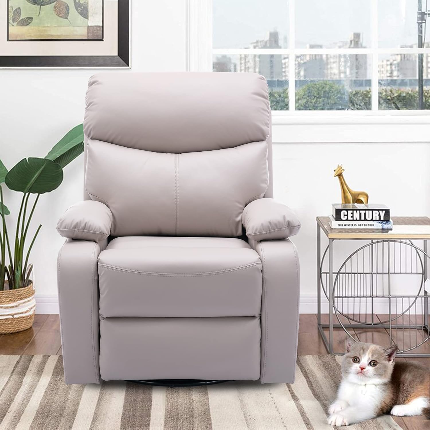 Swivel Rocker Recliner Chairs for Adults, Manual Rocking Recliner Chair, Small Recliners for Small Spaces, Single Sofa Recliner for Living Room, Nursery, RV, Beige