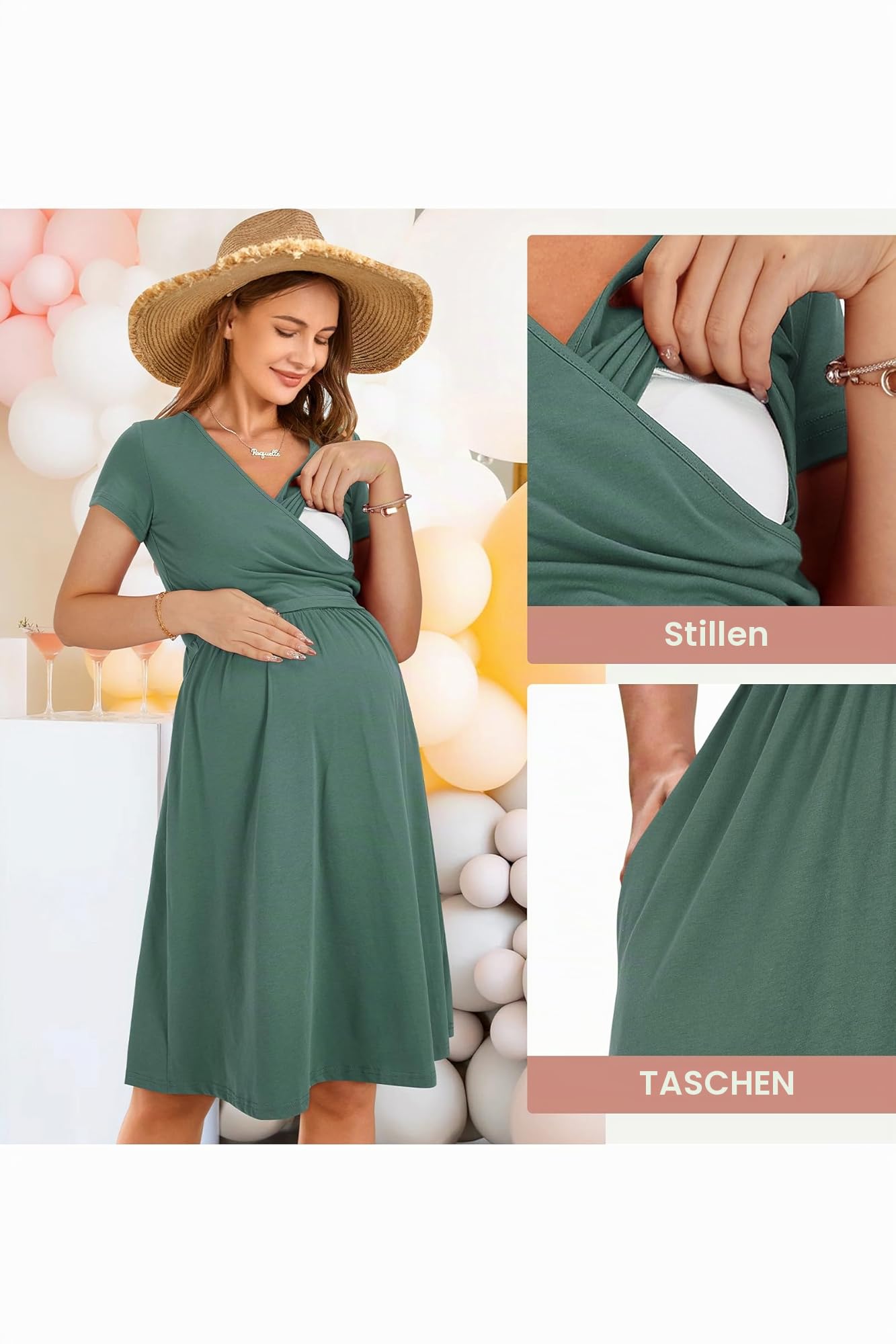OUGES Damen 2026 Sommer Stillkleid Split Midi Ärmellos Umstandskleid Lässiges Scoop Neck Umstandsmode
