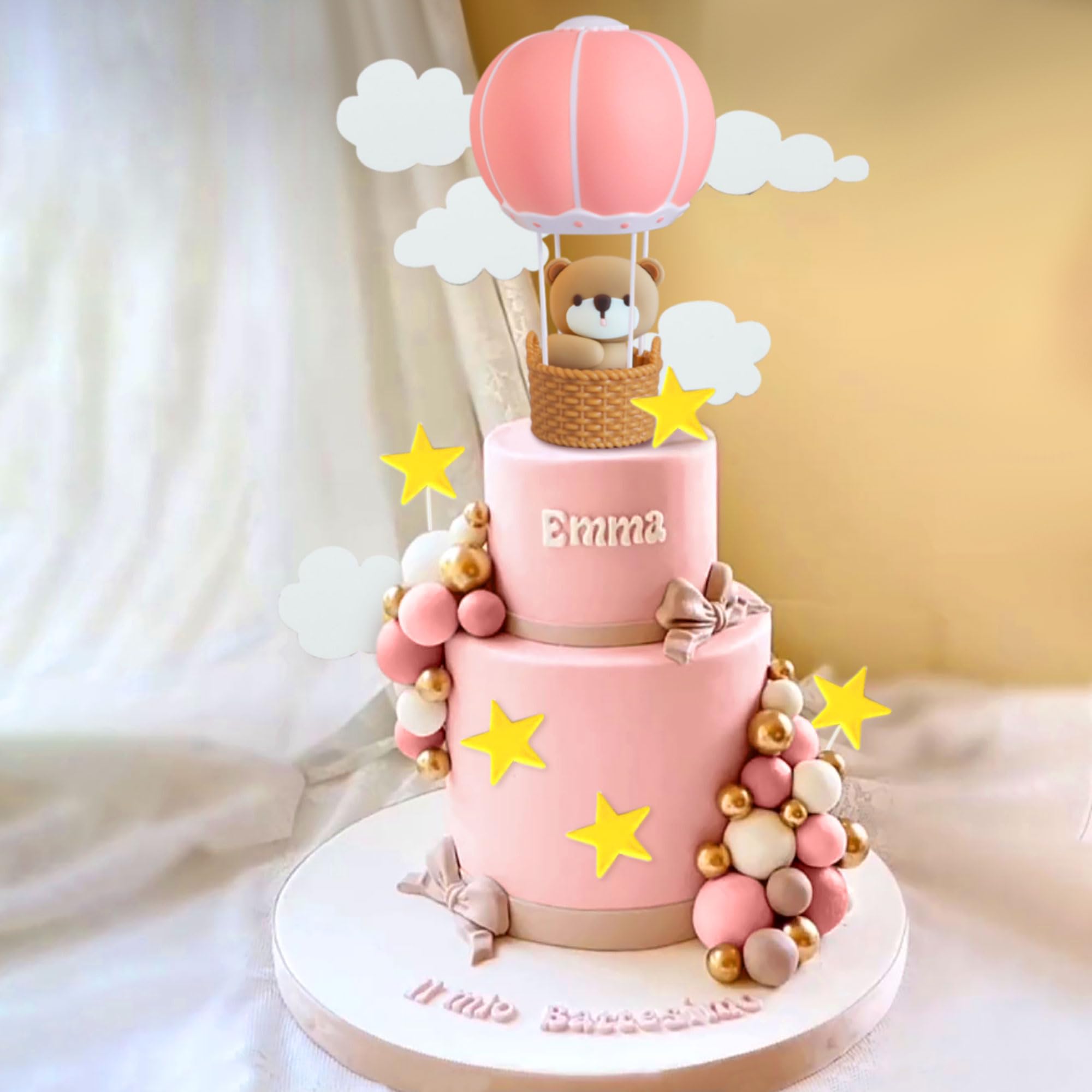 Decorazione Torta Orsetto Rosa - Topper Baby Shower - Con Palloncini - Foto 4