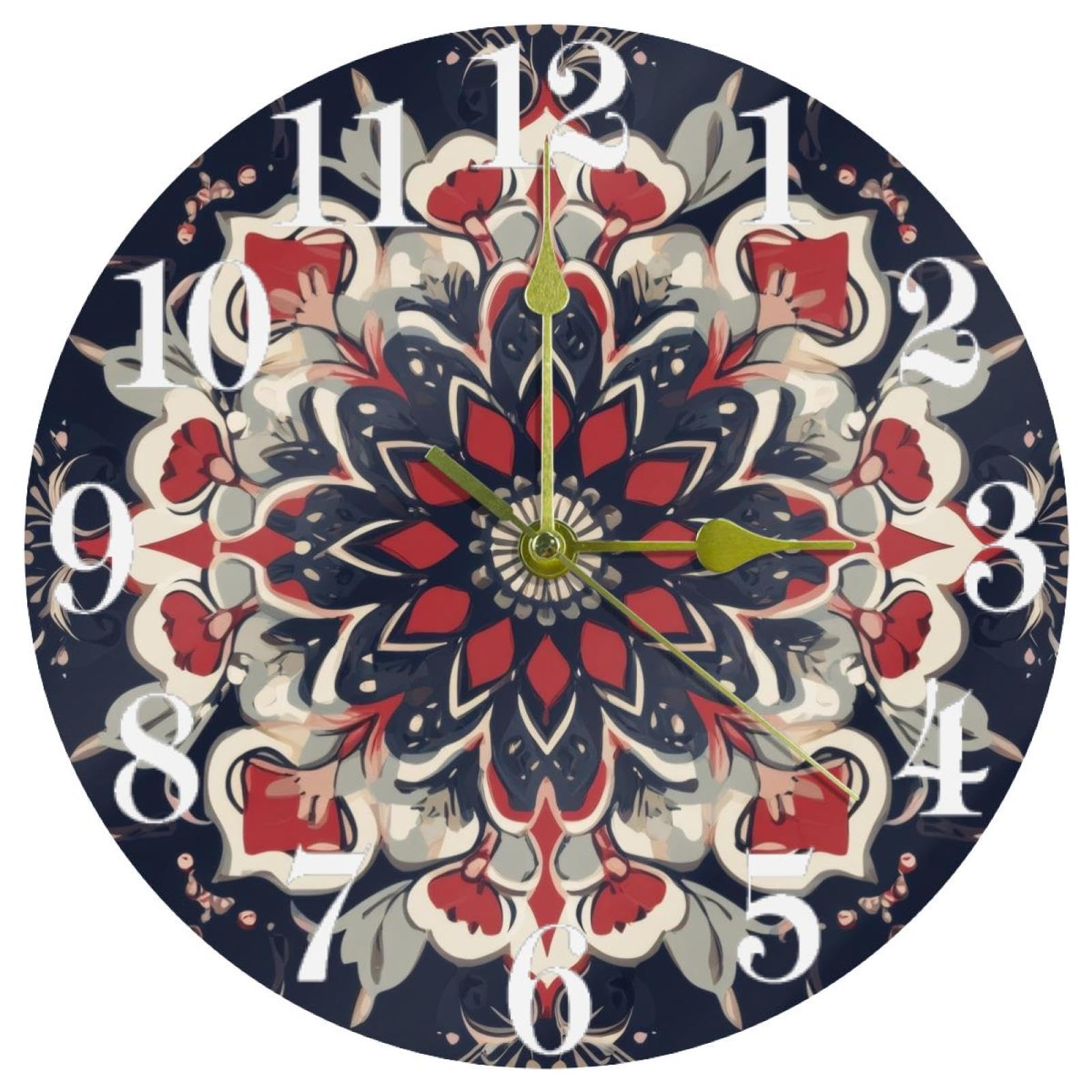 Horloge murale quartz sans tic-tac bohème et ronde