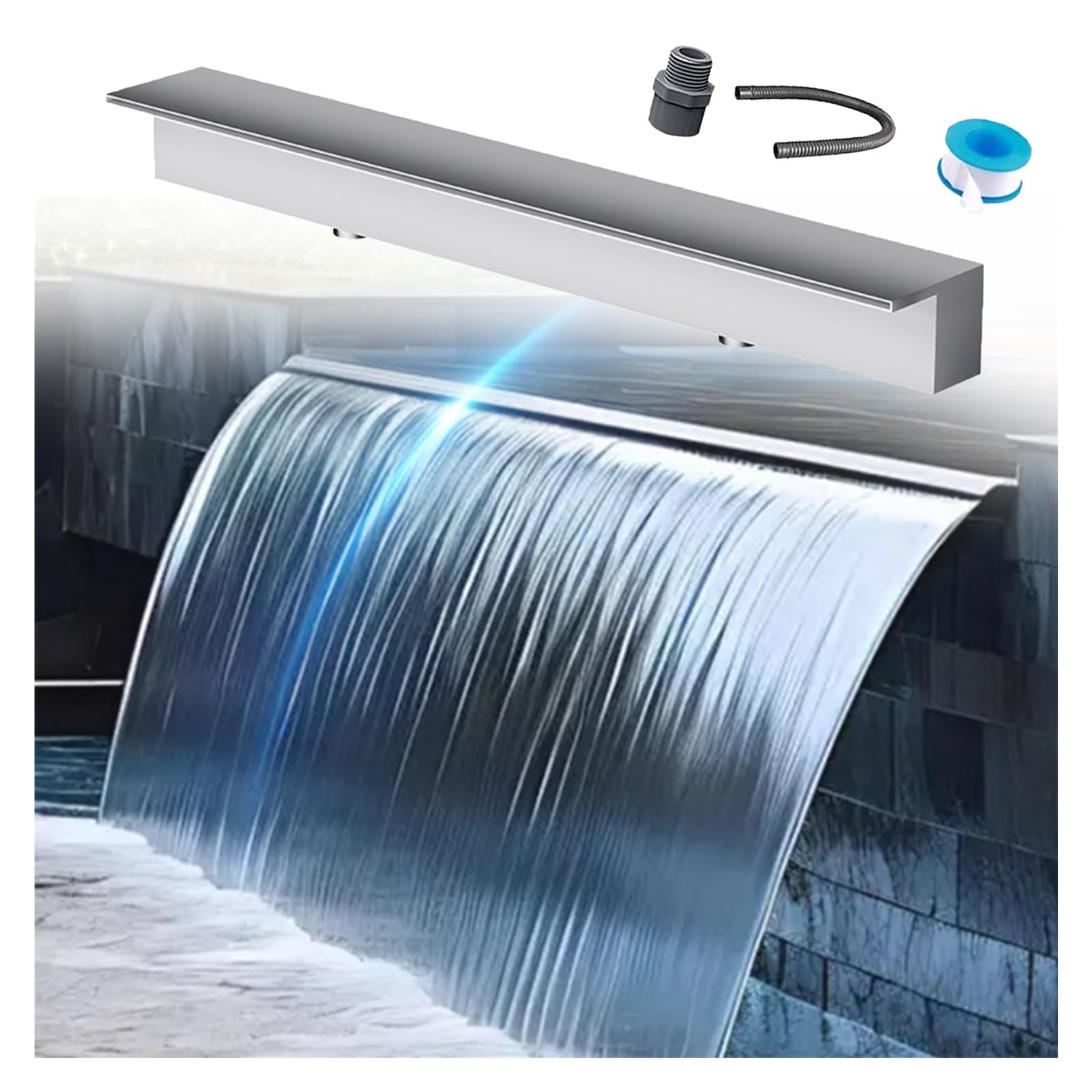 Kit personalizzabile per laghetti, cascate, non richiede pompa, fontana argentata da 85,1 cm per giardini, piscine, patii e parchi acquatici, soluzione facile per il flusso d'acqua