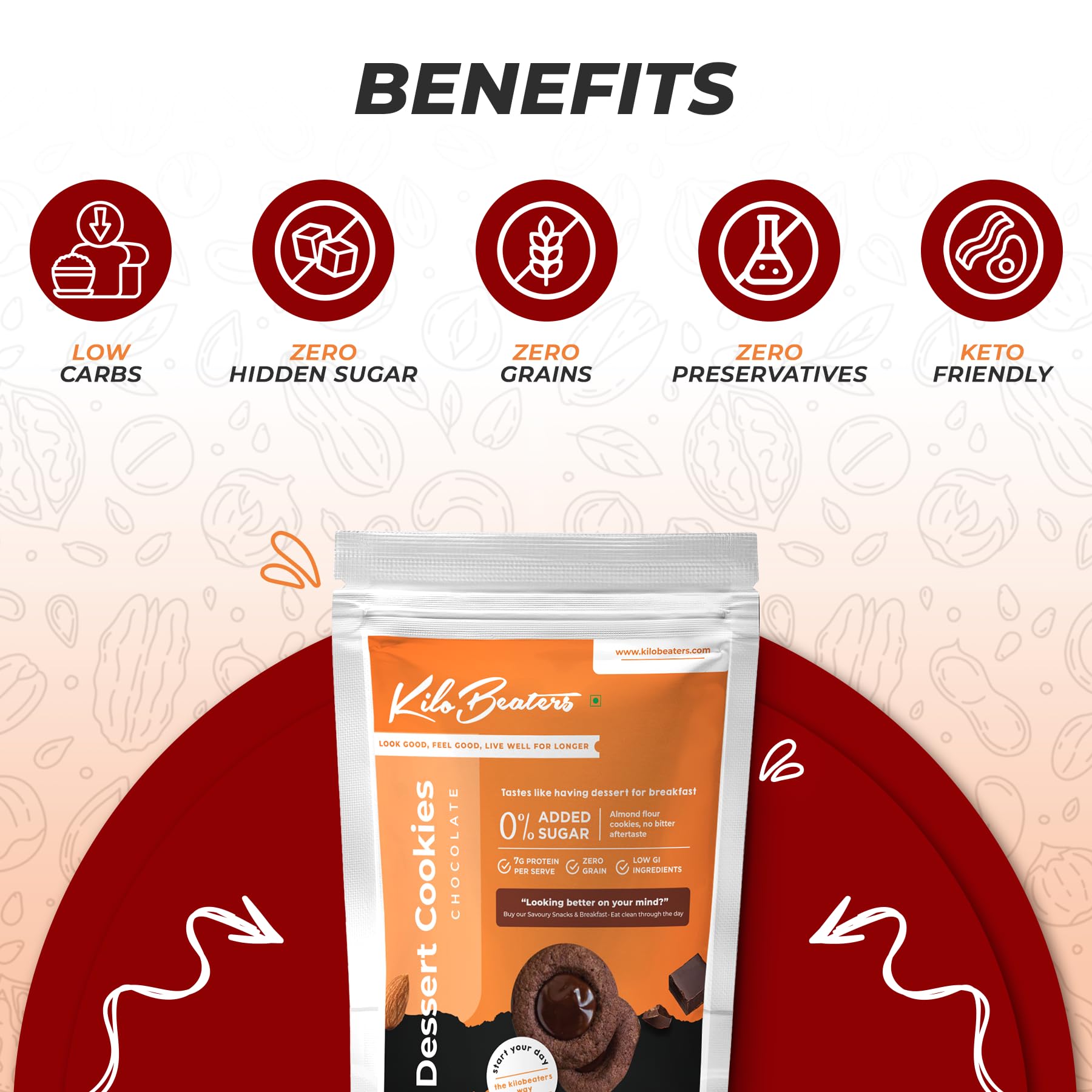 Kilobeaters Chocolate Dessert Cookies 400G (Pack Of 1) | 7G Protein Per Serve | Ready To Eat Tea Time Snack | No Maida & 0% Added Sugar | Keto Friendly Biscuit | Healthy Snacks For Adults & Kids 2