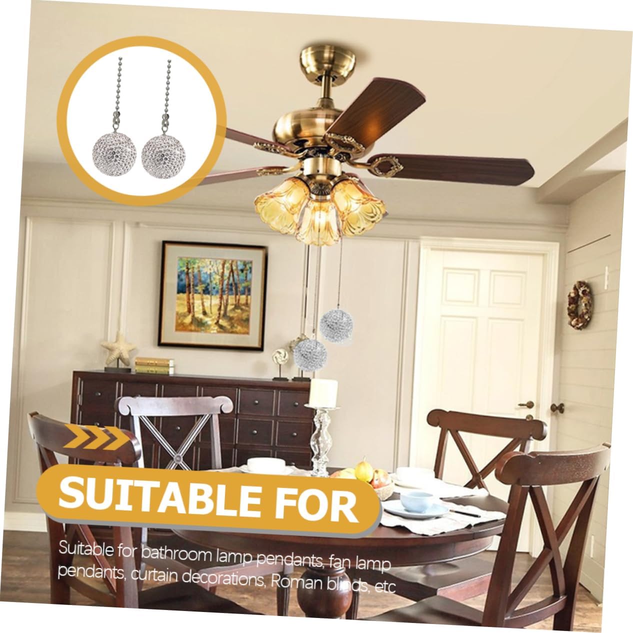 2pcs Fan Light Hanging Chain Ceiling Fan Light Ceiling Fan Light Chain Fan String Ceiling Fan Decoration Fan Chain Extender Light Pull Chain Fan Chain Connector White