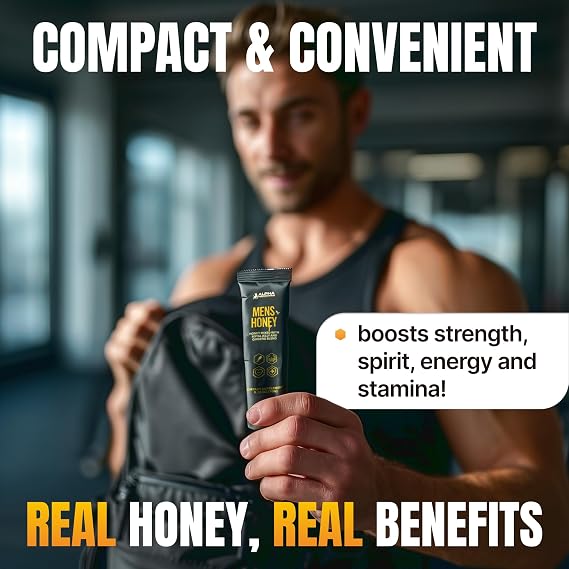 Royal Jelly & Ginseng Honey for Men, Extra Strength -24 Honey Packs, 10g | Improved Formula - Raw & Natural Energy & Power, No Added Sugar, Quality Individual Honey Packets for Convenient Daily Use