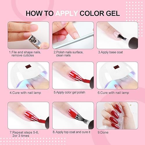 Vista 7 de Gel Nail Polish Kit with U V Light Starter kit 20pcs Gel Polish Set Popular Fall Colors Professional 36W Led Lamp Top Base Coat Glitter Nail