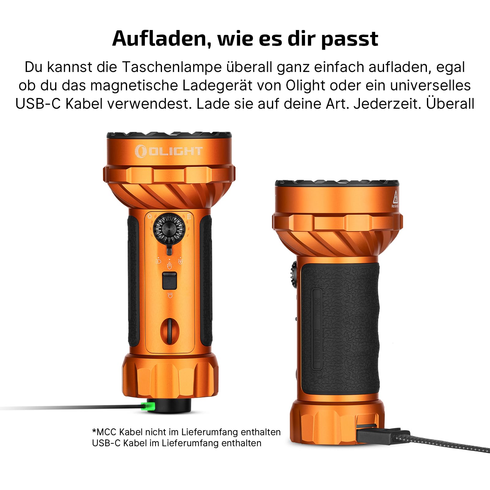 OLIGHT Marauder Mini 2 LED extrem helle Taschenlampe 10000 Lumen 750 Meter, USB-C aufladbare Taschenlampen mit 5Lichtmodi, IPX8 Handlampe mit Flut-und Fokussiertes Licht für Outdoor Campin(Orange) | USB-C aufladbare Taschenlampen mit 5Lichtmodi, IPX8 Hand