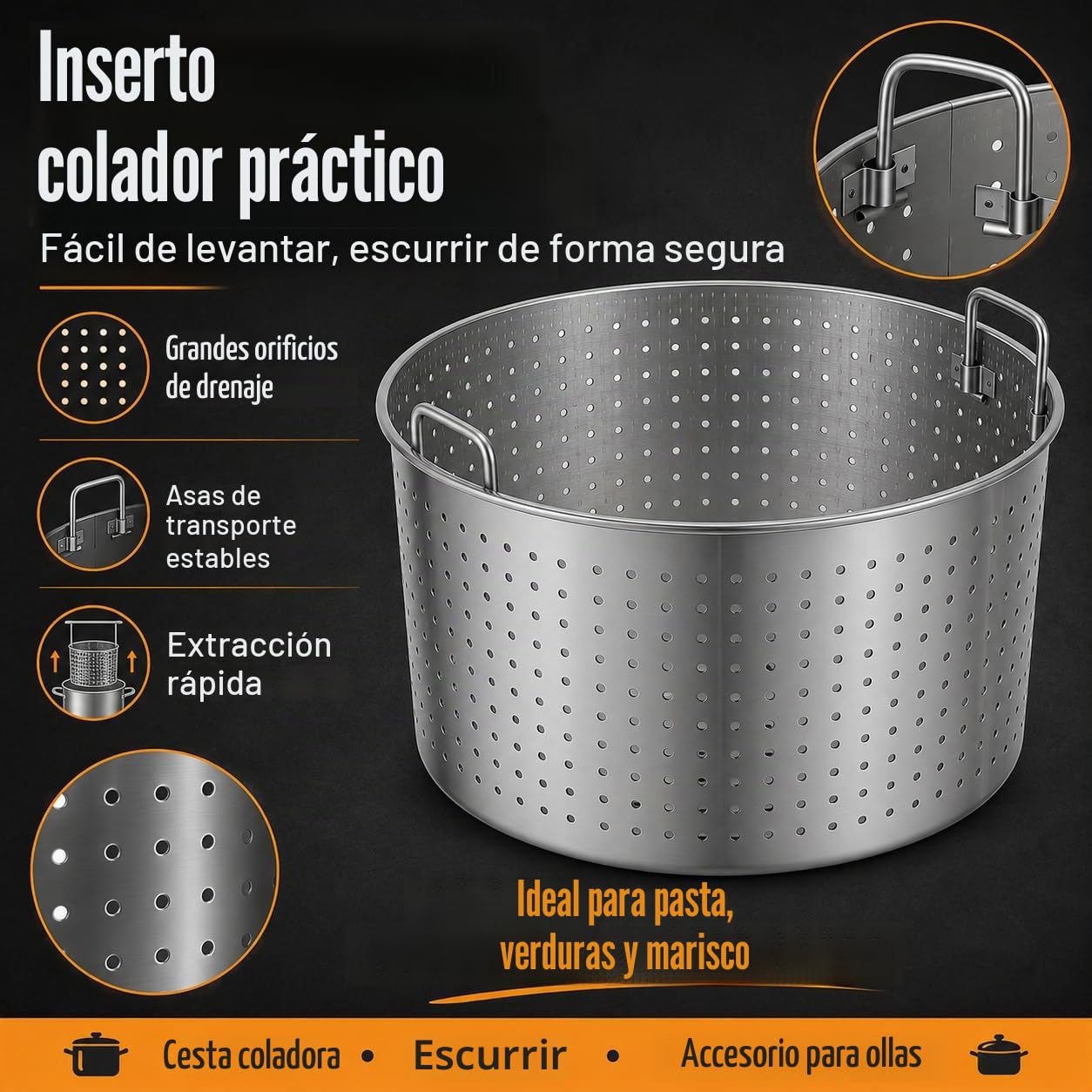 Olla para sopa de 100 L con tapa y cesta colador, acero inoxidable compatible con inducción, olla grande de 50 qt para gastronomía, freír y guisar