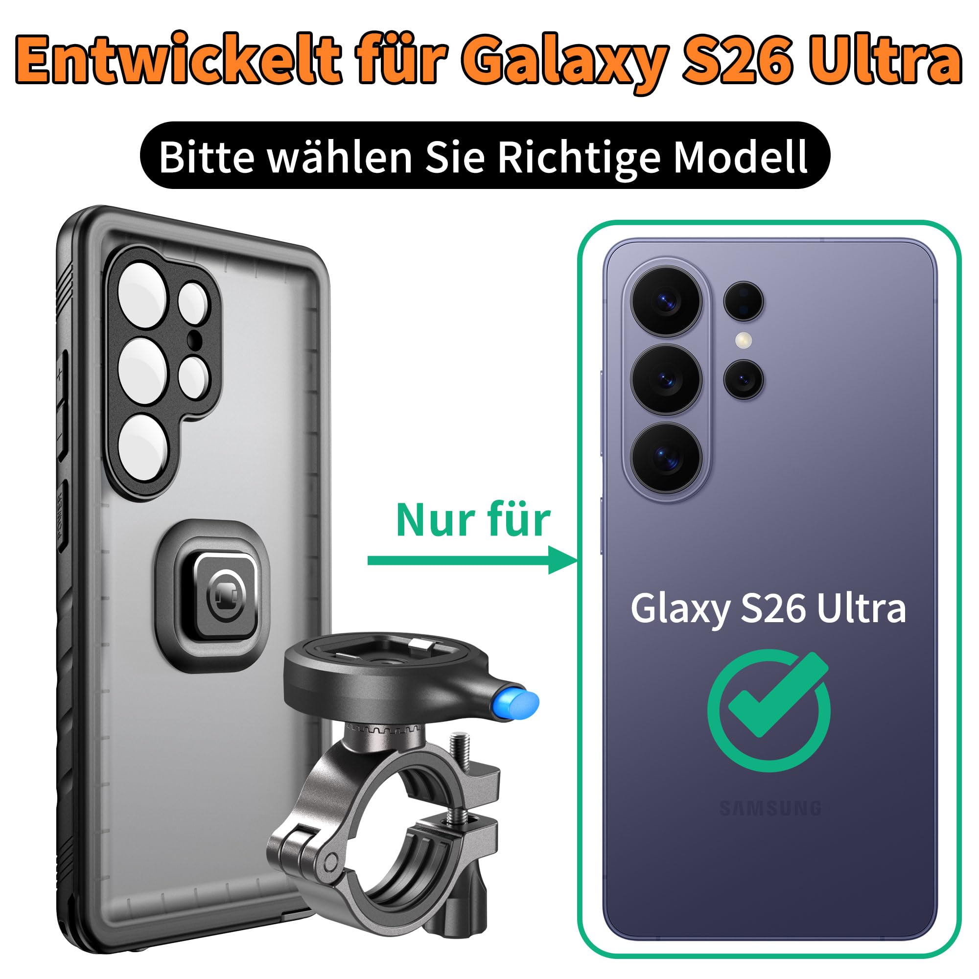 Cozycase Wasserdicht Handyhalterung Fahrrad Für Samsung Galaxy S26 Ultra | Anti-Diebstahl Hülle Handy Halter Motorrad Lenker Rennrad Mtb Ebike Bike Phone Holder Mount Fahrradhalterung IP68 Waterproof