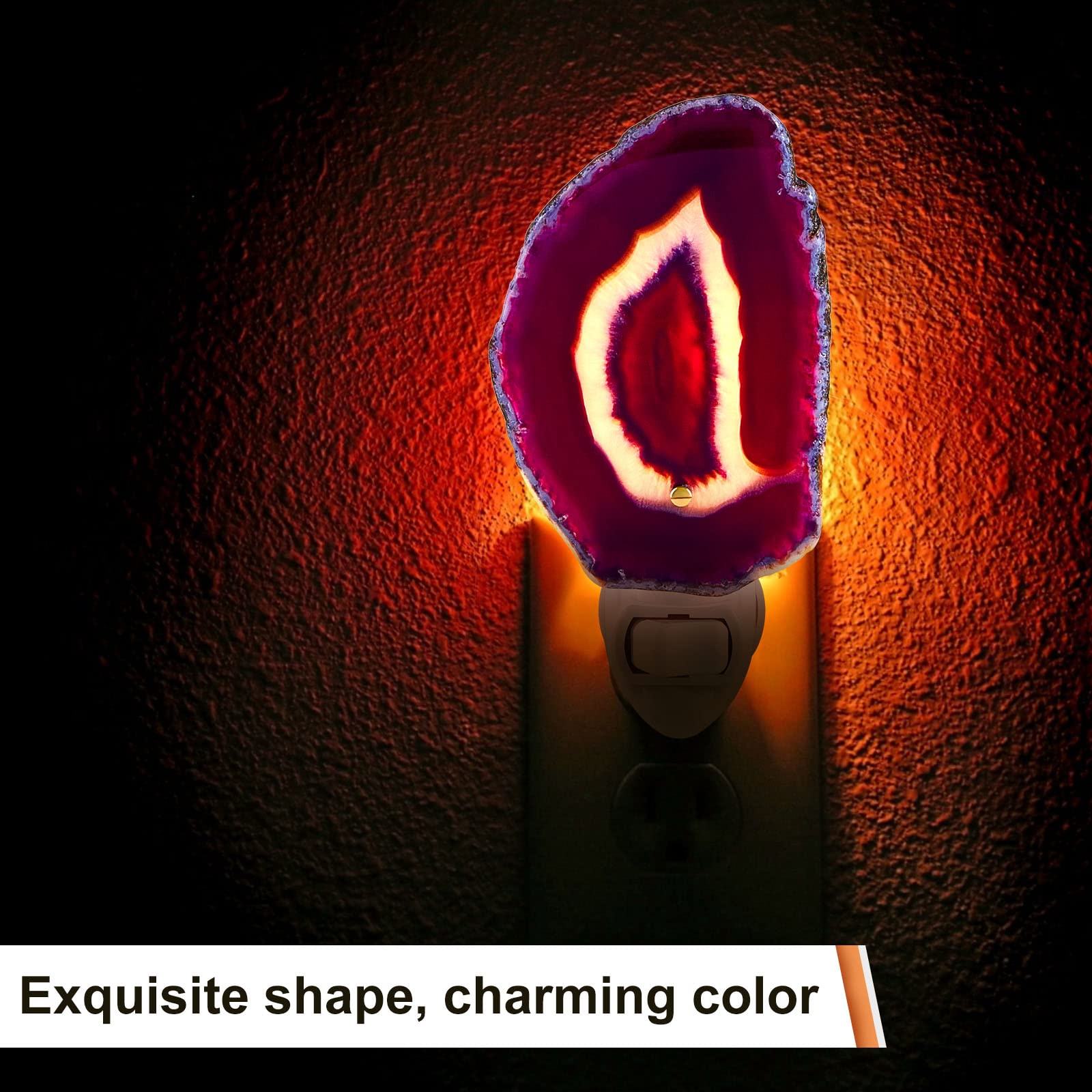EXHUMKY Agate Slice Night Light – Decorative Purple Crystal Glowing Lamp, USB 5.3×3.3×2.4″, Romantic Ambient For Bedroom, Nursery, Bookshelf