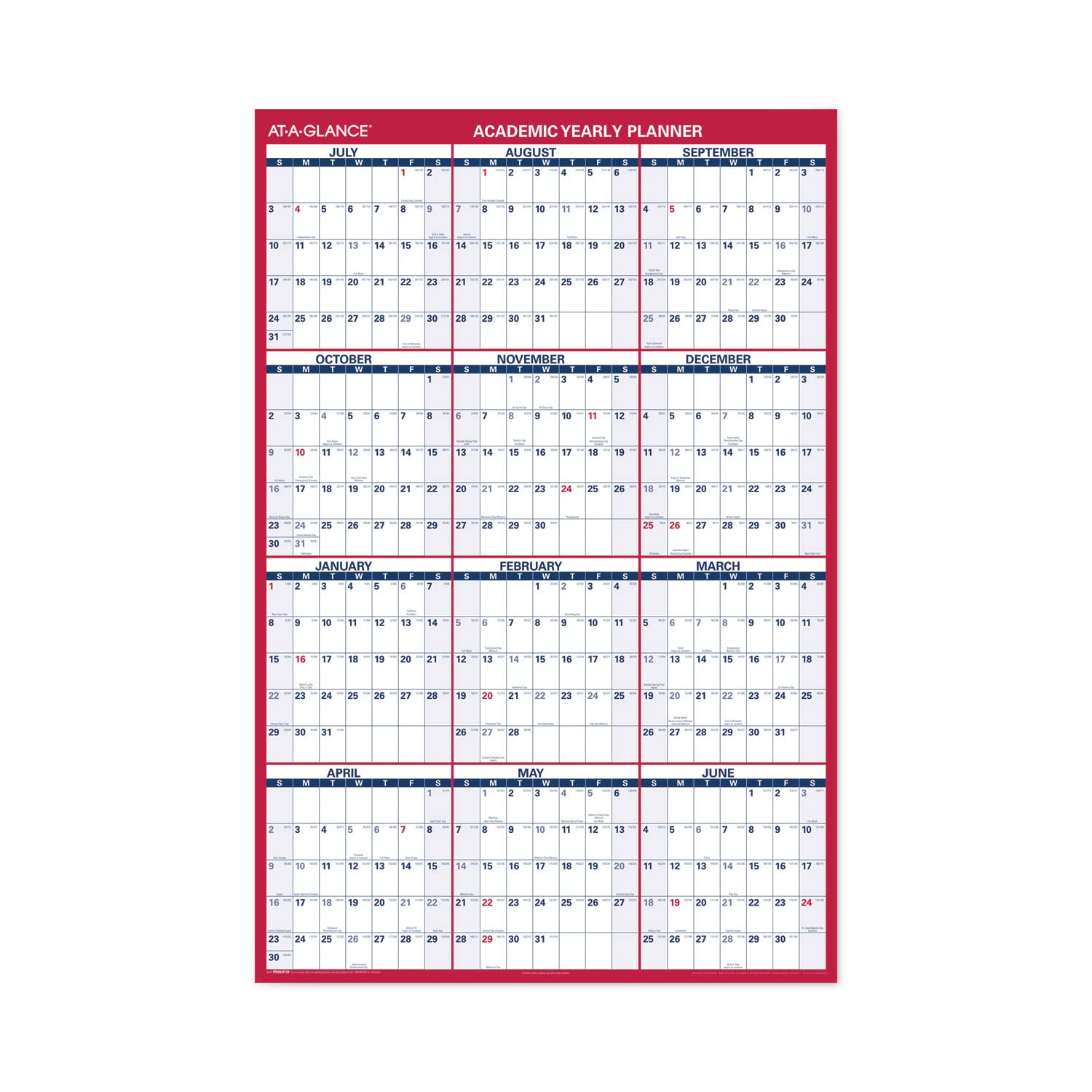 AT-A-GLANCE Calendario académico borrable 2022-2023, calendario de pared, 32 x 48 pulgadas, tamaño grande, borrado en seco, reversible, vertical/horizontal (PM36AP28)